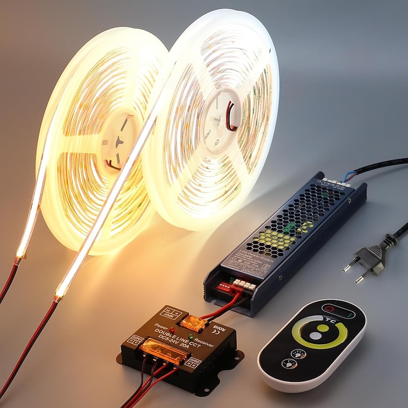 24V CCT COB LED Strip Lights Kit 65.6ft (2 *32.8ft) 2700K-6500K Dimmable White Cuttable LED Tape Light CRI 93 with Remote Controller and Power Supply for Bedroom Indoor Decoration