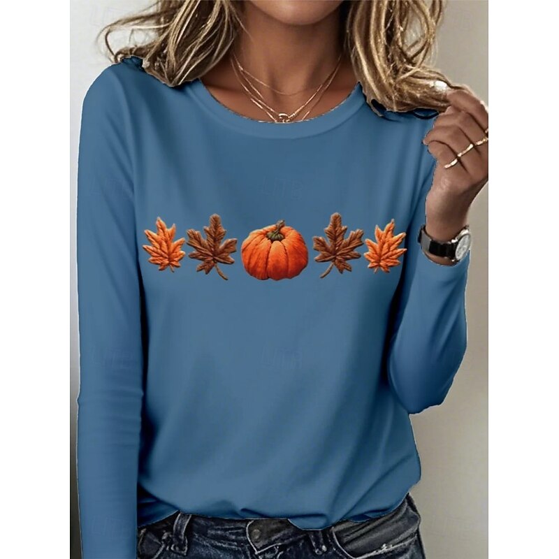 Women's T Shirt Graphic Plants Vintage Stylish Classic Long Sleeve Crew Neck Round Neck Regular Tops Daily Print Black Blue Orange Dark Gray Gray Spring Fall Winter2