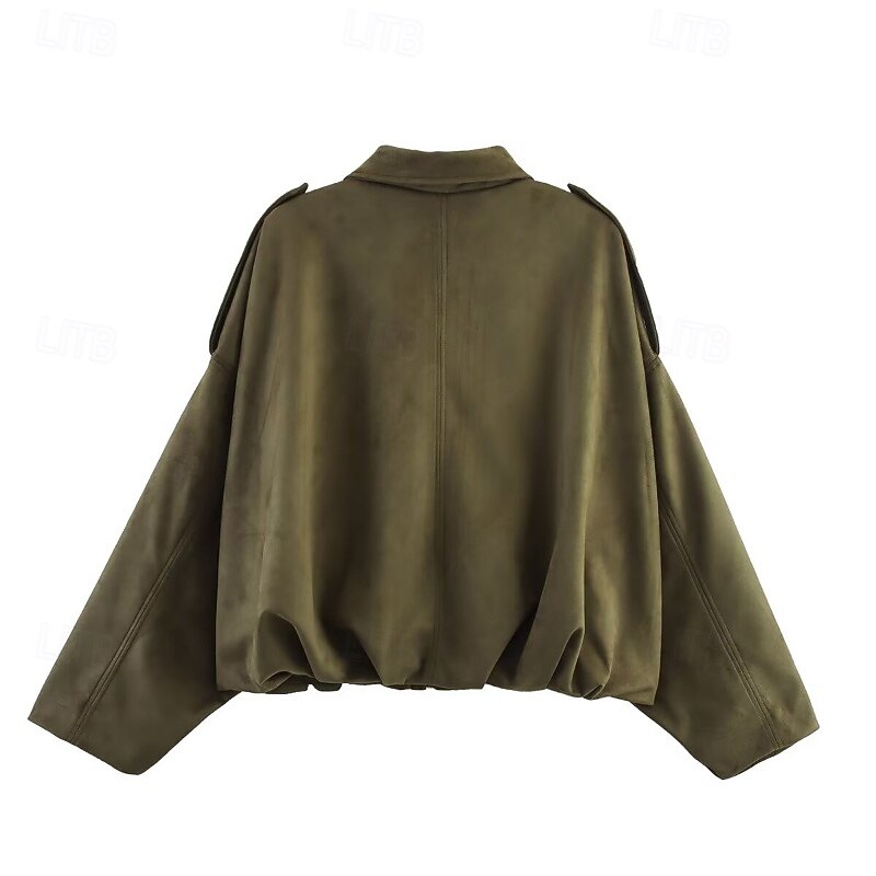 Women's Jacket Casual Jacket Warm Comfortable Zipper Pocket Casual Plain Vacation Daily Wear Going out Weekend Regular Turndown Loose Fit Long Sleeve Outerwear Brown Army Green Coffee Fall Winter2