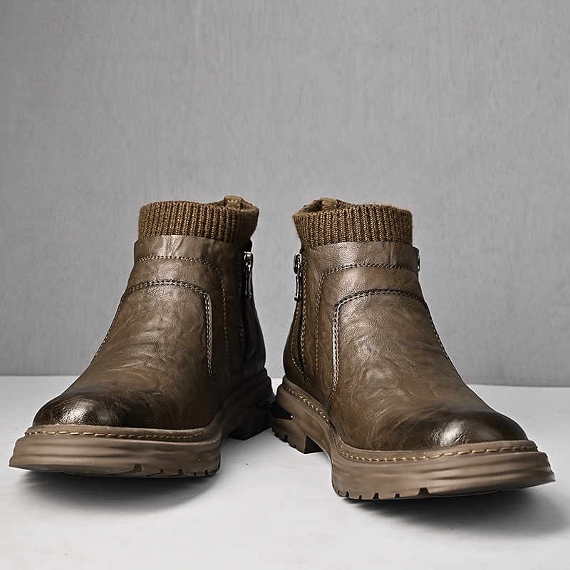 Men's Brown Zipper Ankle Boots – Comfortable Slip-On Casual Fashion Shoes for Everyday Wear and Travel2