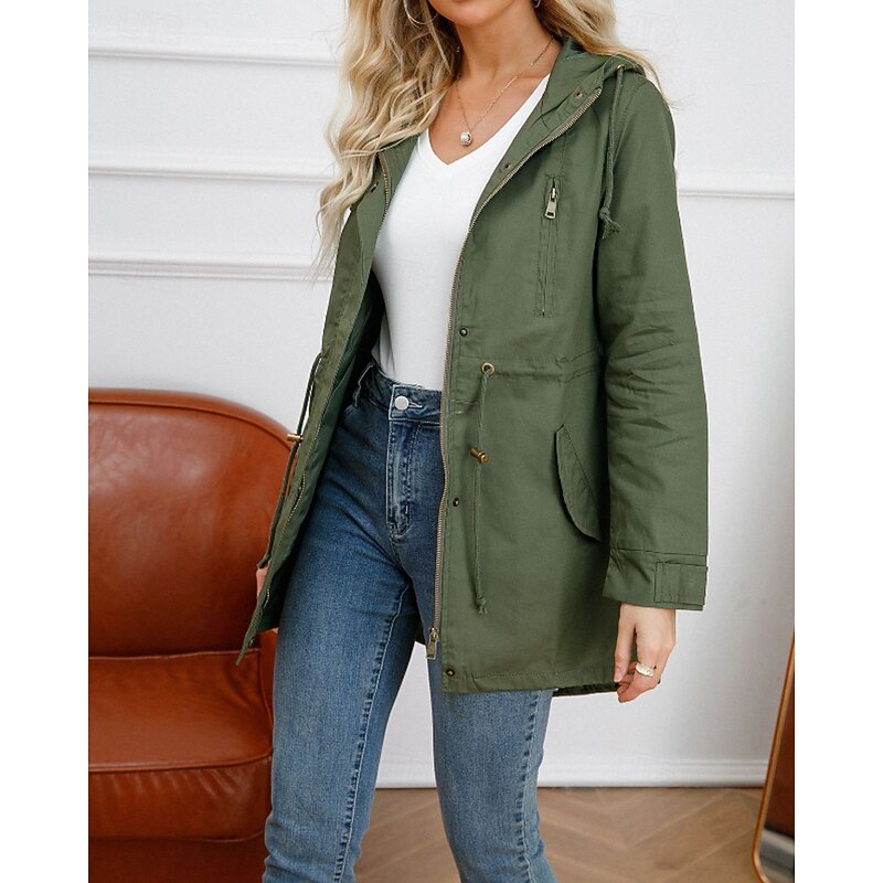 Women's Hoodie Jacket Comfortable Zipper Pocket Casual Plain Vacation Daily Wear Going out Weekend Regular Hooded Regular Fit Long Sleeve Outerwear Black White Wine Fall Winter4