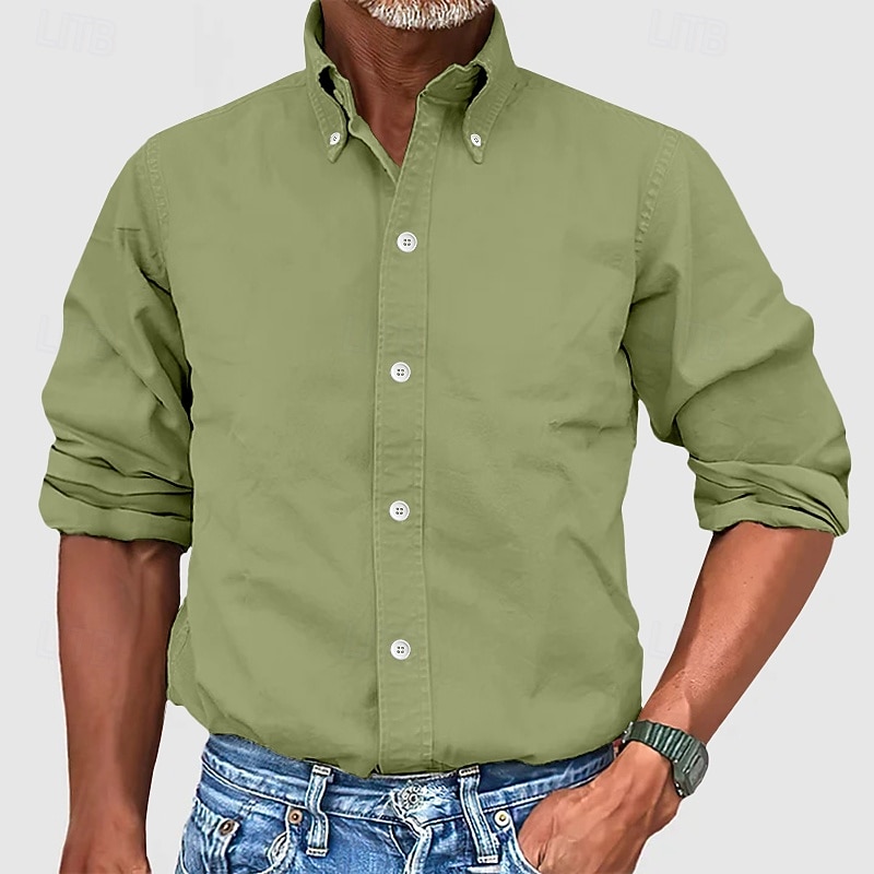 Men's Shirt Dress Shirt Button Down Shirt Plain Business Daily Black White Yellow Pink Long Sleeve Turndown Summer Spring Clothing Apparel