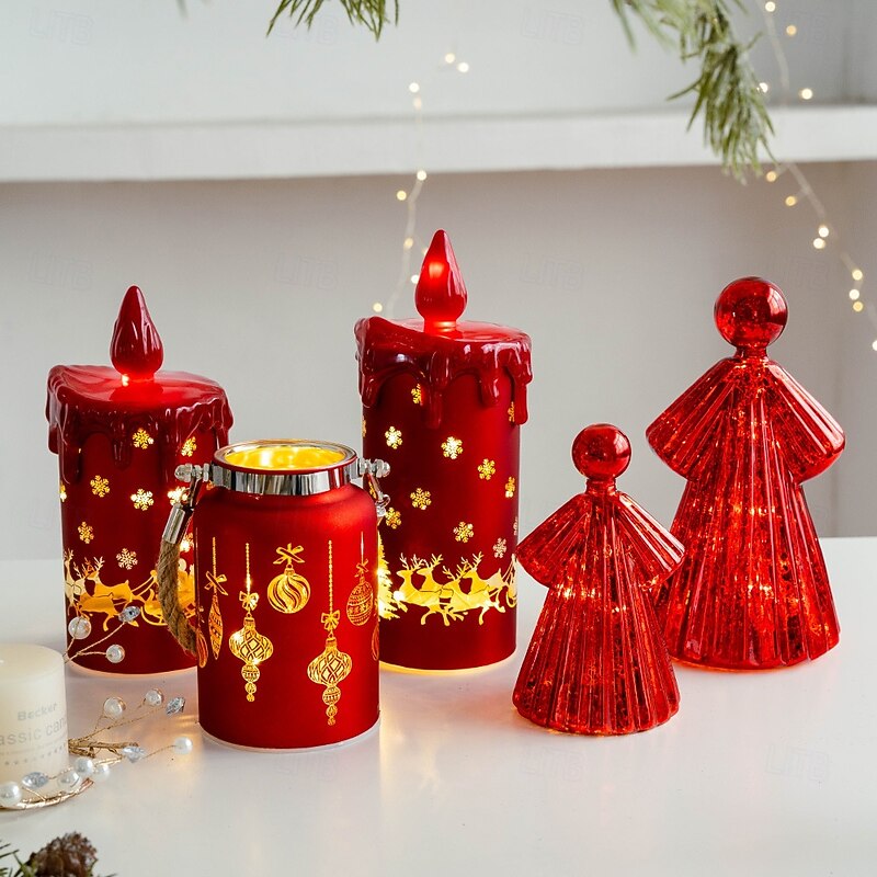 1 Pc Christmas Glass LED Light Handheld Light Electronic Candle Light Wind Light Desktop Ornament Light Atmosphere Light Warm Light AAA Battery Box2