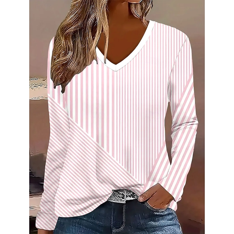 Women's T Shirt Floral Graphic Plants Vintage Stylish Classic Long Sleeve V Neck Regular Tops Daily Print Pink Spring Fall Winter