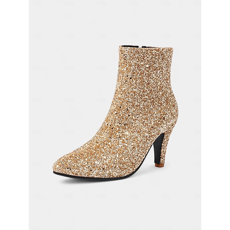 Women's Glitter Gold Ankle Boots with Stiletto Heels - Sparkly Zip-Up Party Booties for Nightlife, Clubbing and Cocktail Events4