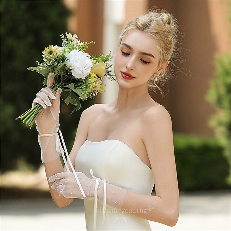 Tulle / Mesh Wrist Length Glove Elegant / Party / Evening / Stylish With Pure Color Wedding / Party Glove3