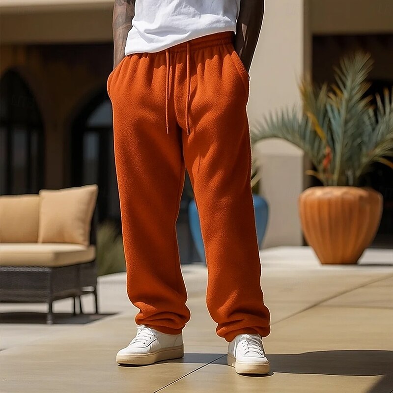 Men's Sweatpants Fleece Pants Wide Leg Sweatpants Athletic Pants Trousers Drawstring Elastic Waist Plain Moisture Wicking Breathable Full Length Sports Outdoor Casual Daily Vacation Fashion White