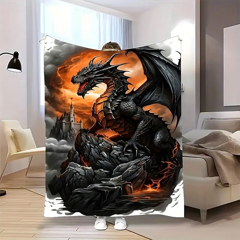 Tapestry Fleece Throw Blanket for Couch Dragon 3D Fantasy Bedroom Sofa Bed Decorative Warm Blanket Home Decor2