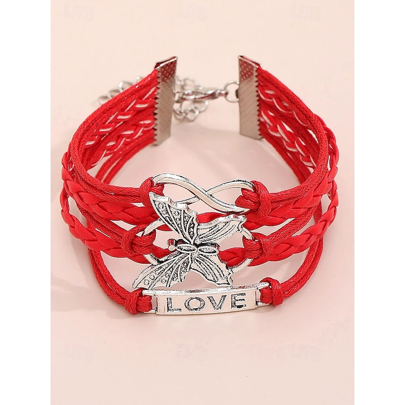 Women's Christmas Multi-Layer Bracelet with Butterfly and Love Charm, Adjustable Braided Wrap Jewelry in Multiple Colors for Holiday Party and Gift Giving4