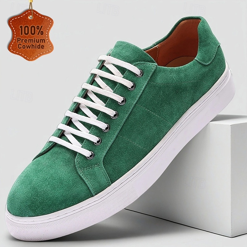 Green Men's Casual Sneakers – Lightweight Low-Top Lace-Up Shoes for Fashion, Daily Wear, Travel and Weekend Outings
