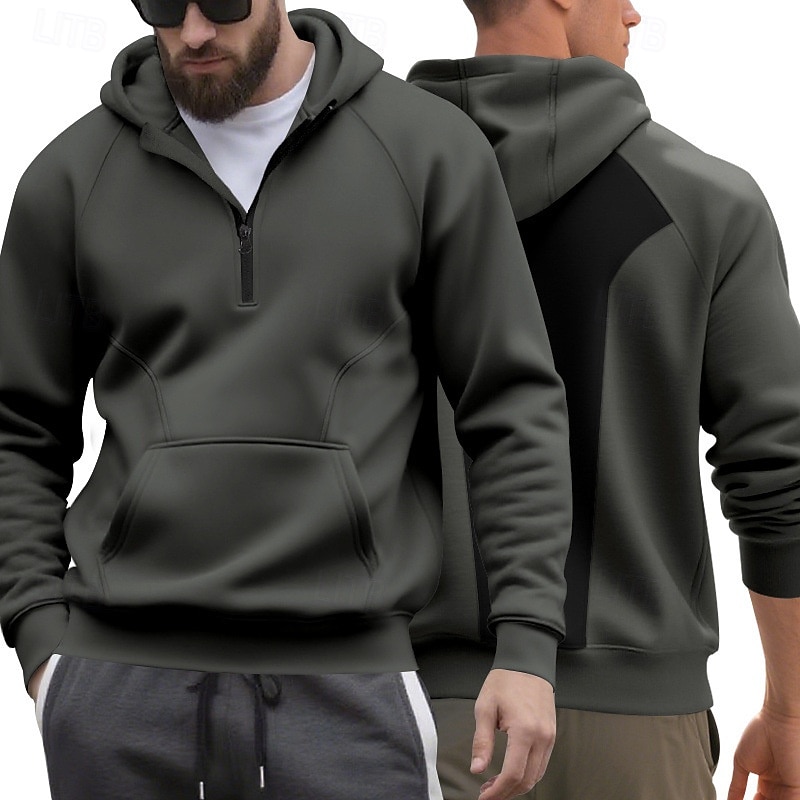 Men's Hoodie Quarter Zip Hoodie Black Army Green Navy Blue Dark Gray Hooded Plain Pocket Sports & Outdoor Daily Holiday Polyester Streetwear Basic Casual Fall Winter Clothing Apparel Hoodies