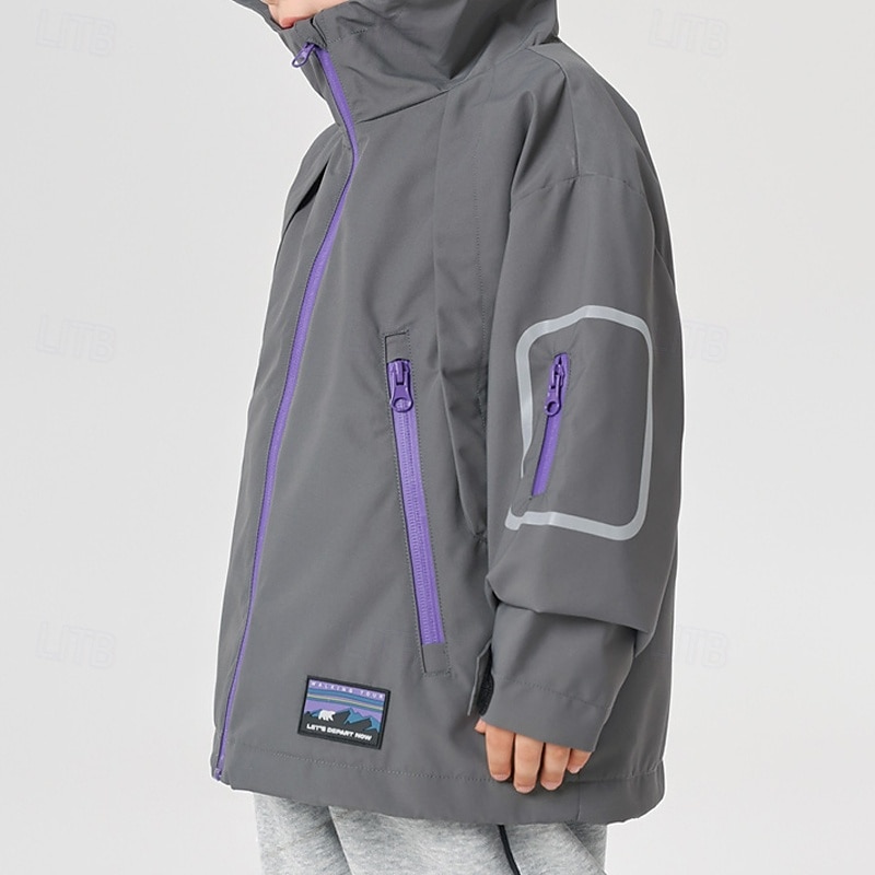 Kids Boys' Hiking Jacket Outdoor Jacket Outerwear Solid Color Long Sleeve Zipper Pocket Comfort Waterproof Windproof Coat Outdoor Fashion Daily Grey Spring Fall 4 years+4
