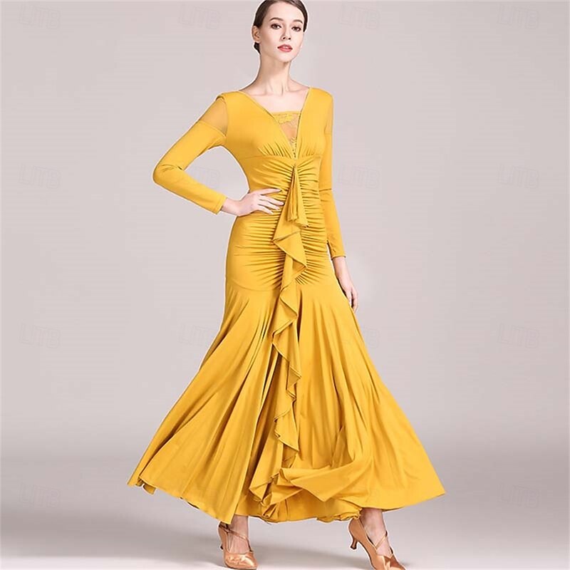 Women's Long Sleeve Modern Dance Dress Practice Dress Ballroom Dance Costume4