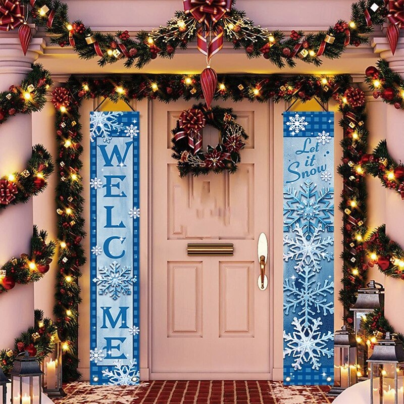 Christmas Hanging Banner, Holiday Couplets for Indoor Party Decoration, Festive Xmas Flag for Event, Seasonal Holiday Celebration Prop