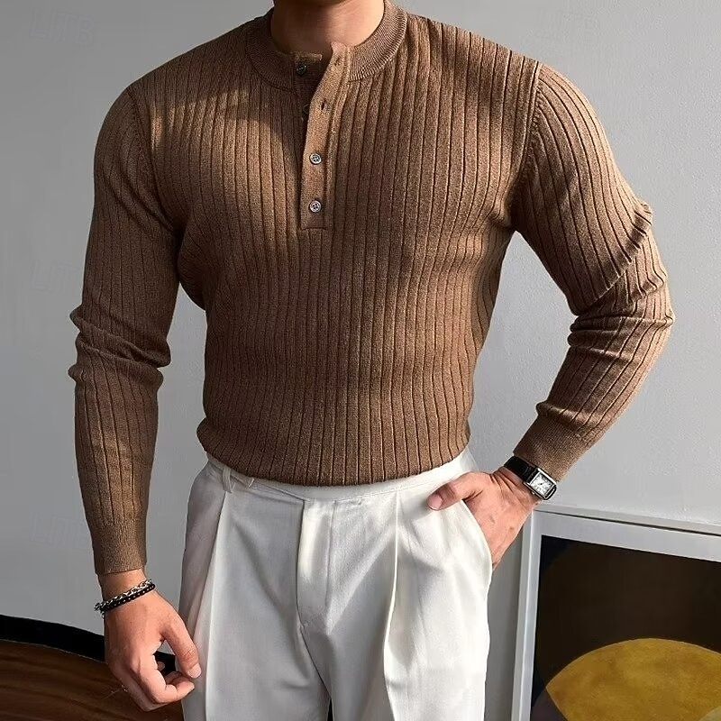 Men's Sweater Pullover Sweater Jumper Ribbed Knit Regular Tops Knitted Slim Fit Plain Henley Knitwear Contemporary Casual Daily Wear Clothing Apparel Fall Black White M L XL