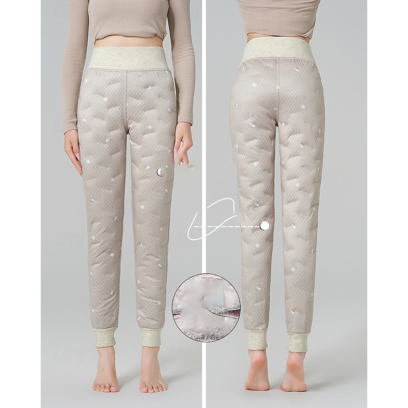 Women's Chinos Down Pants Casual Full Length Medium Waist Plain Elastic Waist Thermal Warm Comfortable Micro-elastic Outdoor Vacation Street Khaki Winter Regular Fit