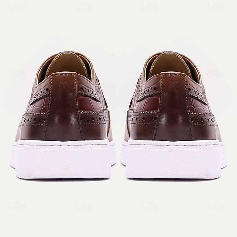 Brown and Burgundy Men's Brogue Oxford Shoes – Classic Lace-Up Dress Footwear with Wingtip Detailing for Business, Weddings and Formal Events4