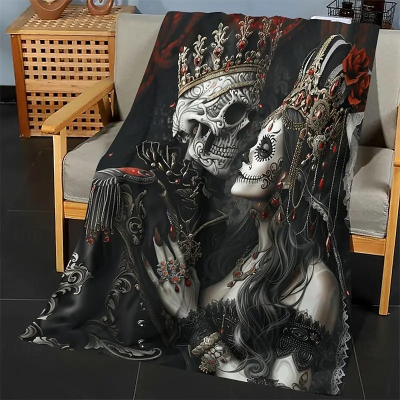 Day of the Dead Fleece Throw Blanket for Couch Skeleton 3D Mexico Dark Punk Gothic Style Party Sofa Bed Decorative Warm Blanket Home Decor3