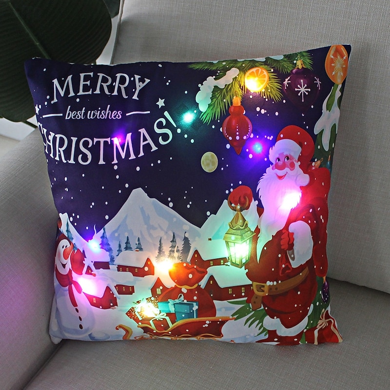 New Christmas LED Light Pillow, Decorative Cushion with Colorful Lights, Ultra-Soft Short Plush Pillow Cover