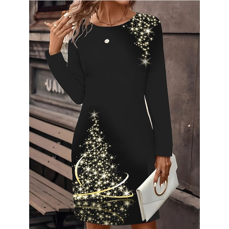 Women's Mini Dress T Shirt Dress Tee Dress Shift Dress Casual Daily Regular Fit Graphic Geometric Long Sleeve Crew Neck Black Gold Dark Gray Gray Spring Fall Winter3