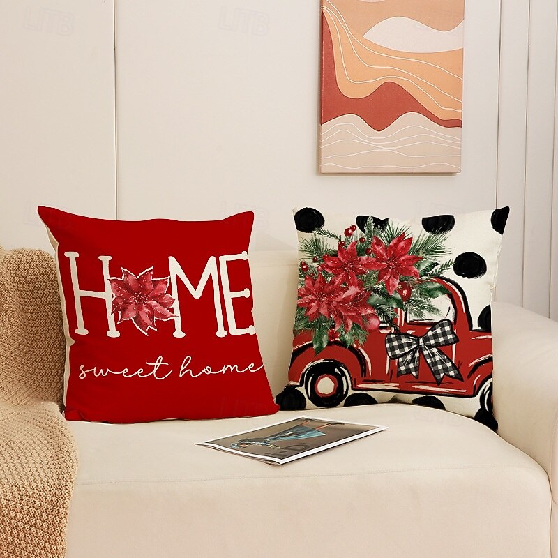 New Christmas Pillow Covers, Minimalist Alphabet Print Decorative Throw Cushions, Square Sofa Pillows for Holiday Home Decor2