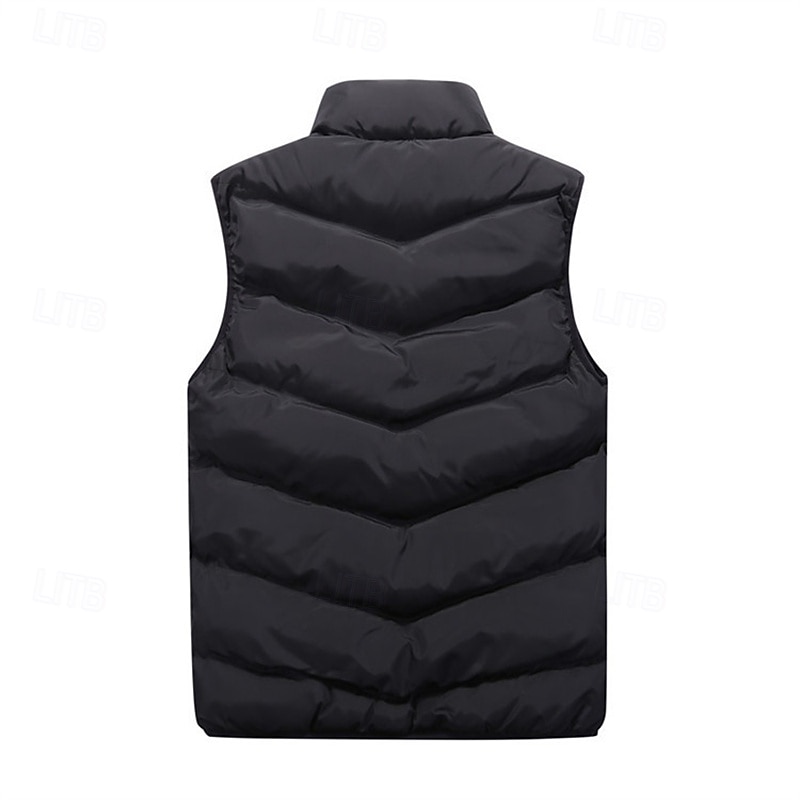 Men's Puffer Vest Vest Gilet Vacation Daily Date Fashion Casual Fall Winter Pocket Polyester Warm Comfortable Solid Color Zipper Stand Collar Regular Fit Black Red Dark Blue Vest3