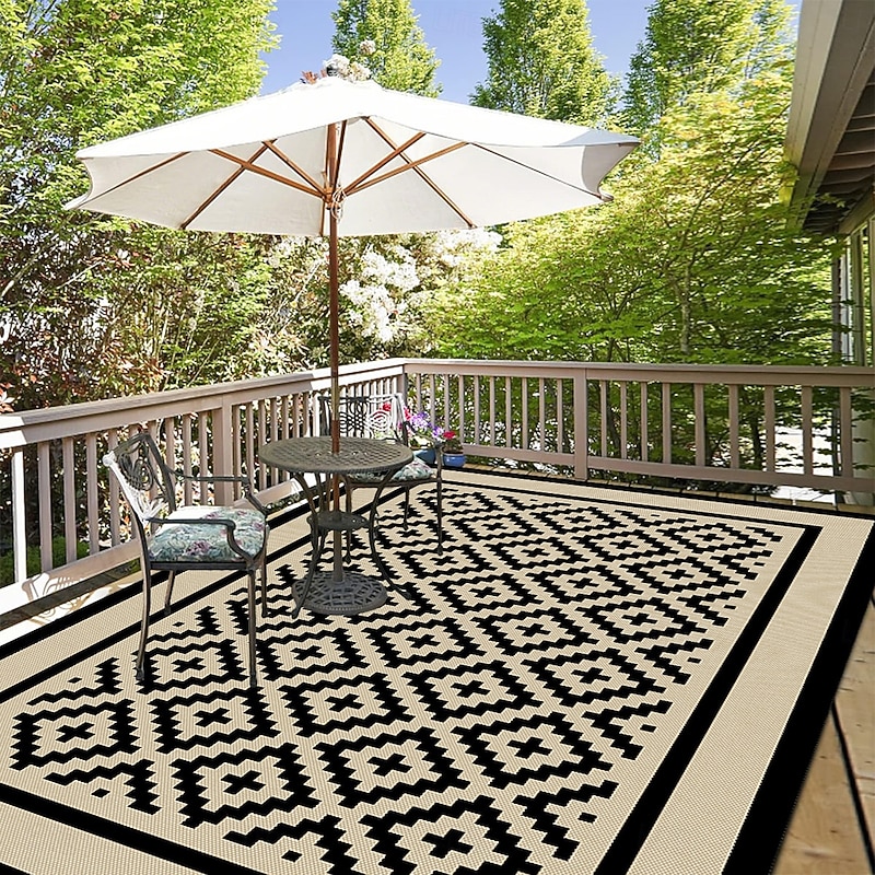 Outdoor Rug Waterproof For Patios, Reversible Outdoor Plastic Straw Rug Carpet, Camping Mats For Outdoor Decor, RV, Backyard, Deck, Balcony, Picnic