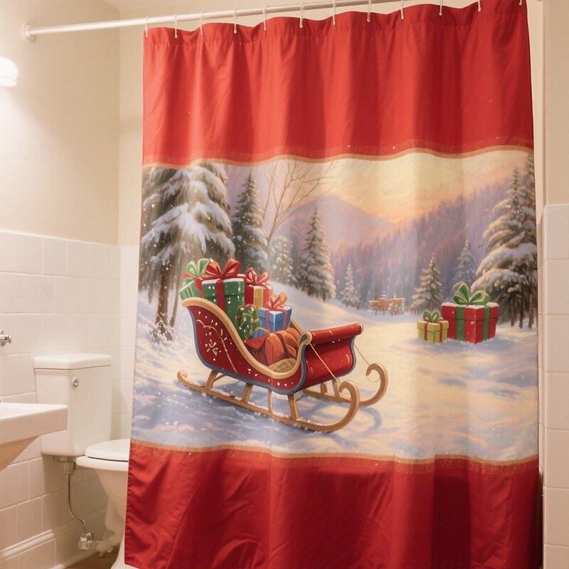 Christmas Shower Curtain, Waterproof Holiday Bathroom Curtain with Festive Patterns, Decorative Xmas Window Curtain for Home Party Atmosphere2