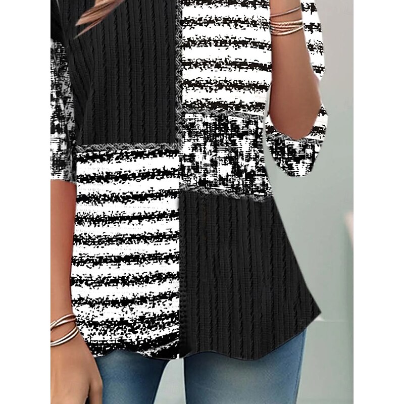 Women's T Shirt Graphic Geometric Color Block Vintage Stylish Classic Long Sleeve Crew Neck Round Neck Regular Tops Daily Print Black Spring Fall Winter3