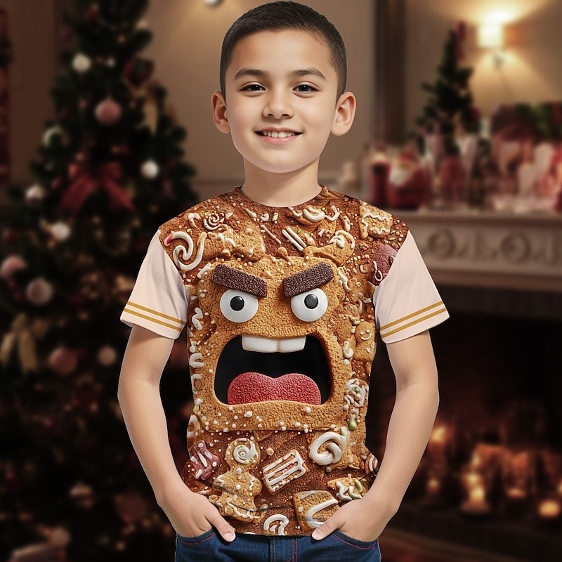Christmas Boys' 3D Graphic Cartoon Gingerbread T shirt Tee Short Sleeve Summer Spring Fashion Basic Kids 4-12 Years Crew Neck Outdoor Casual Daily Regular Fit3