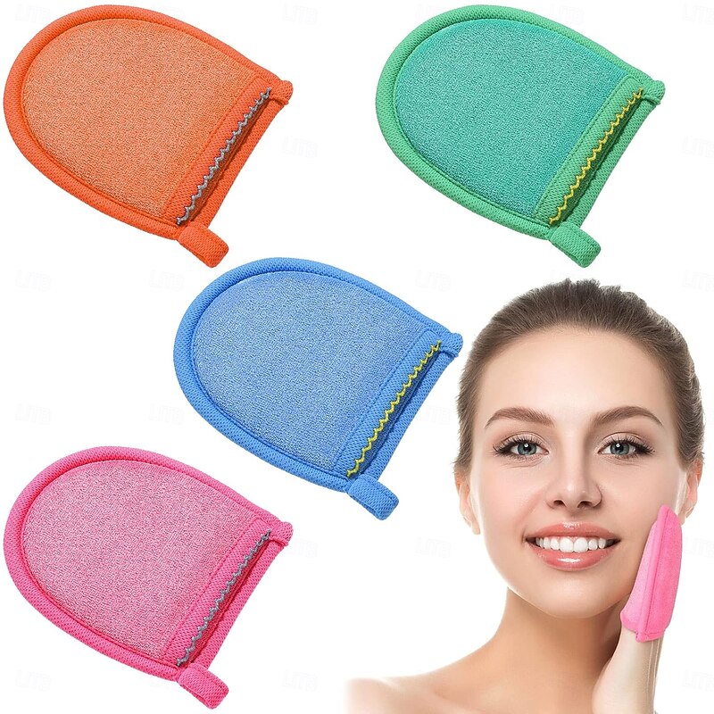 4 Pcs Exfoliating Gloves Facial Scrub Mitts Deep Exfoliating Gloves for Face and Body Mitt Cleaning Mitten Skin Cleanser Dead or Dry Skin Remover Exfoliator Face Scrub Tool, 4 Colors