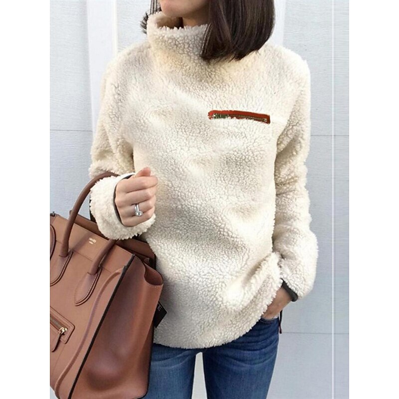 Women's Blouse Solid Color Stylish Casual Long Sleeve High Neck Regular Tops Daily Zipper Pink Wine Army Green Apricot Gray Spring Fall Winter
