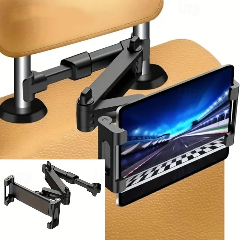 3-in-1 Car Headrest Tablet Holder with 360 Rotation and Adjustable Extension Arm - Foldable Design Secure Clamp Mount Compatible with 4 7-11 iPad Pro/Air/Mini. A Road Trip Essential