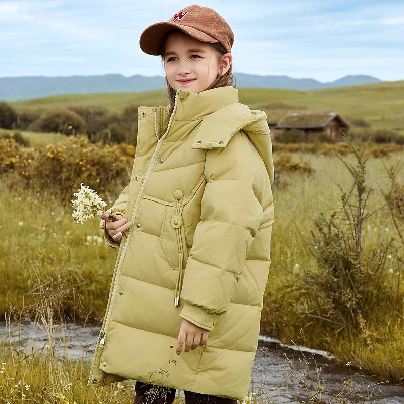 Kids Girls' Down Jacket Outdoor Jacket Puffer Jacket Solid Color Fashion Keep Warm Windproof Outdoor Coat Outerwear 4-12 Years Fall Black Yellow Pink4