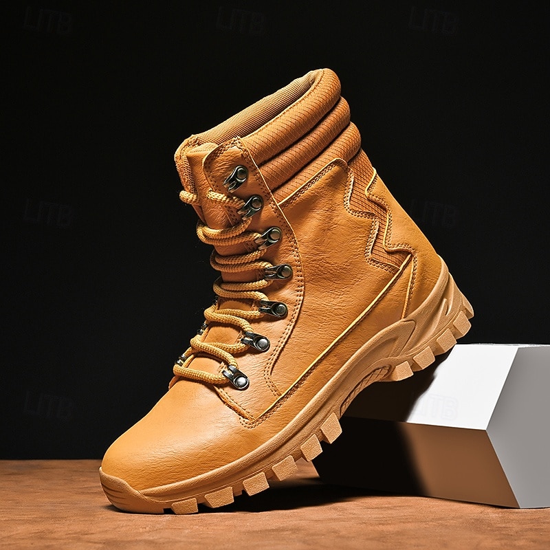 Men's High - Top PU Leather Outdoor Casual Boots | Anti - Slip Sole for Hiking & Daily Wear