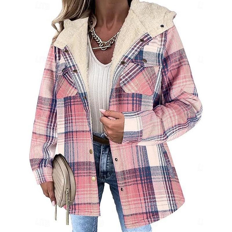 Women's Sherpa Jacket Comfortable Breathable Pocket Buttons Casual Plain Vacation Street Casual Daily Wear Single Breasted Regular Hooded Regular Fit Long Sleeve Outerwear Light Blue Navy Pink Spring