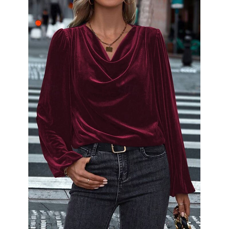 Women's Blouse Solid Color Elegant Stylish Casual Long Sleeve Cowl Neck Regular Tops Daily Black Wine Navy Blue Purple Green Spring Fall Winter