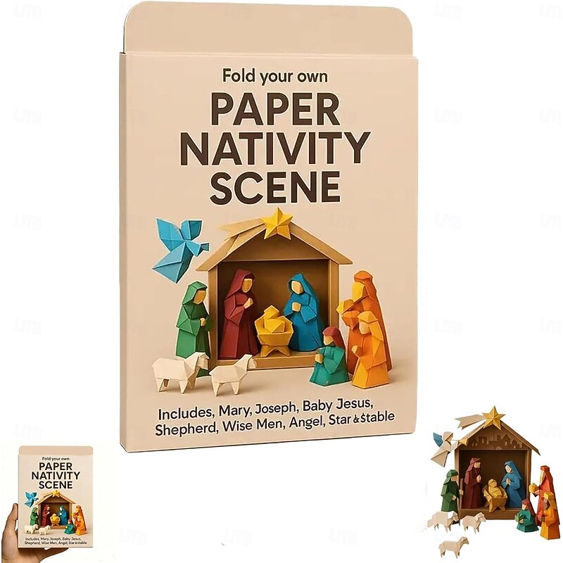 DIY Paper Nativity Scene, Christmas Origami Set with Jesus Angel & Animal, Easy to Fold, Creative & Educational, Origami Kit for Beginners Perfect for Christmas Decorations, Family Activities2