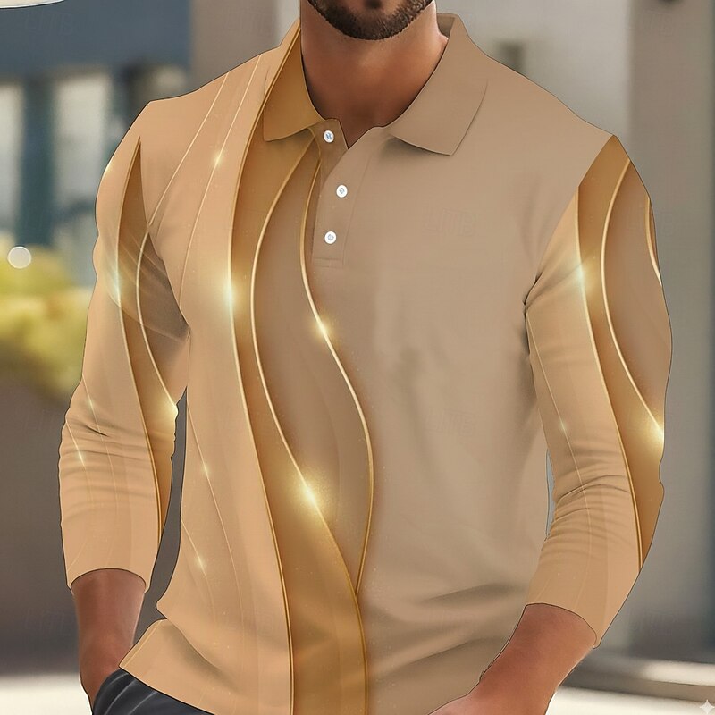 Men's Abstract Geometic Polo Long Sleeve Polo Shirts Lapel Casual Outdoor Athleisure Daily Wear 3D Print Buttons Spring Fall Winter Blue Brown Green2