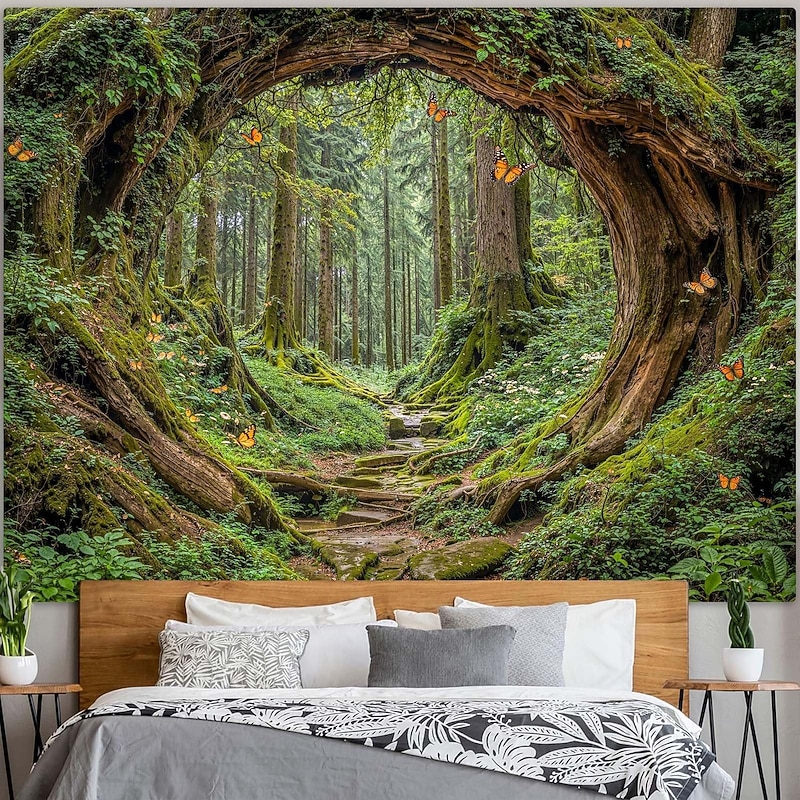 Beautiful Green Forest Tree Branch Circle Hole Landscape Hanging Tapestry Wall Art Large Tapestry Mural Decor Photograph Backdrop Blanket Curtain Home Bedroom Living Room Decoration4