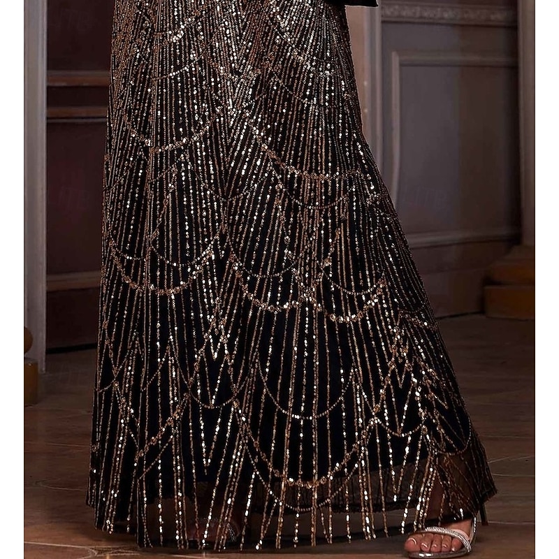 A-Line Evening Gown Elegant Formal Dress Formal Wedding Floor Length Sleeveless Crew Neck Sequined with Ruched Sequin Slit 20254