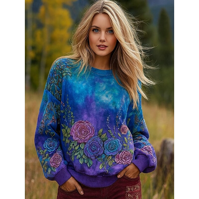 Women's 3D Print Vintage Boho Hoodie Patchwork Hoodie Sweatshirt Floral Pullover Sweatshirt Warm Active Vintage Street Dailywear Casual Patchwork Print Purple Green Spring Fall Winter2