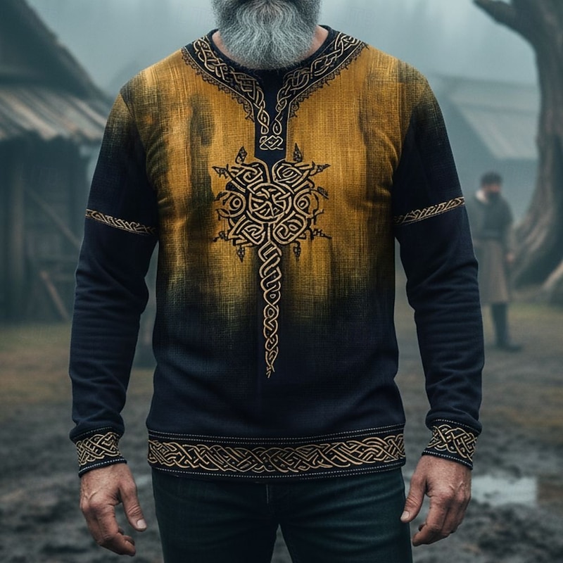 Men's Sweatshirt Brown Green Crew Neck Tree Of Life Yggdrasil Celtic Knot Print Casual Daily Holiday Vintage Viking Fall Winter Clothing Apparel Hoodies Sweatshirts