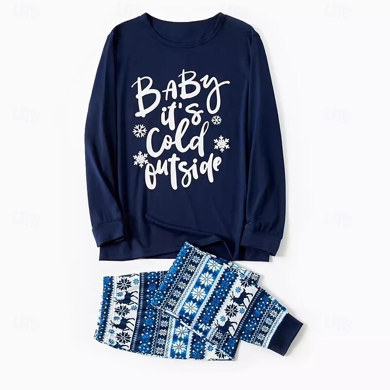letter snowflake Family Christmas Pajamas Nightwear Men's Women's Boys' Girls' Family Matching Outfits Sweet Graphic Pattern Adults Kid's Christmas New Year Christmas Eve Home Wear Top Pants4