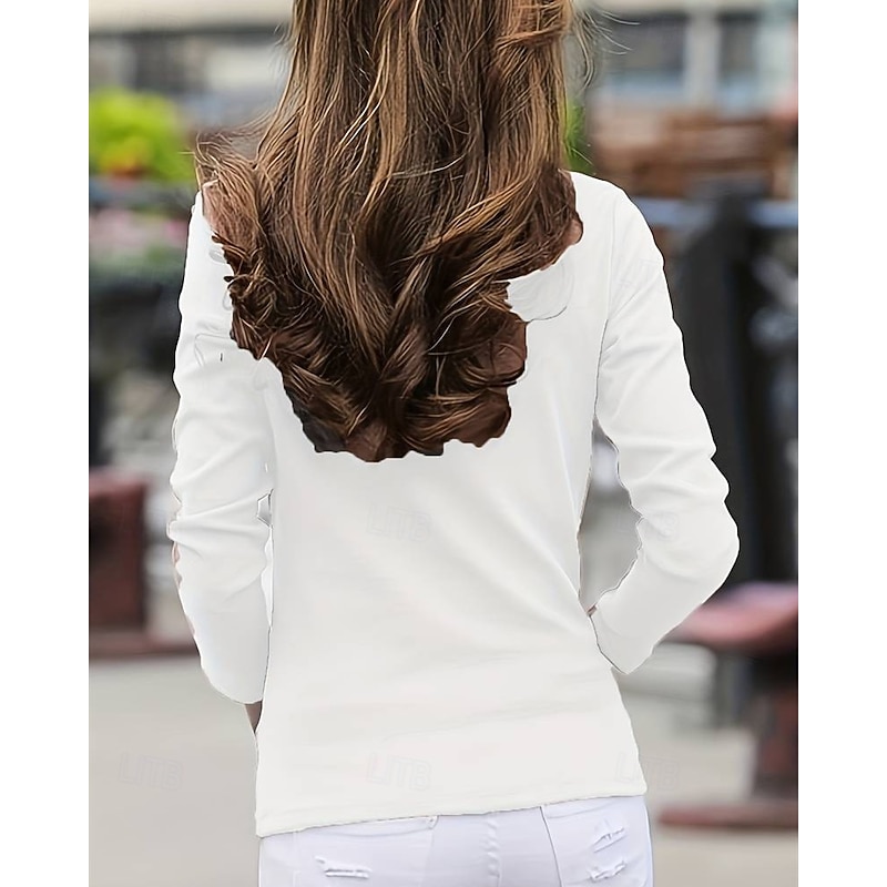 Women's T Shirt Tee Top Plain Fashion Stylish Classic Long Sleeve High Neck Regular Tops Daily Weekend Patchwork White Pink Dark Green Spring Fall2