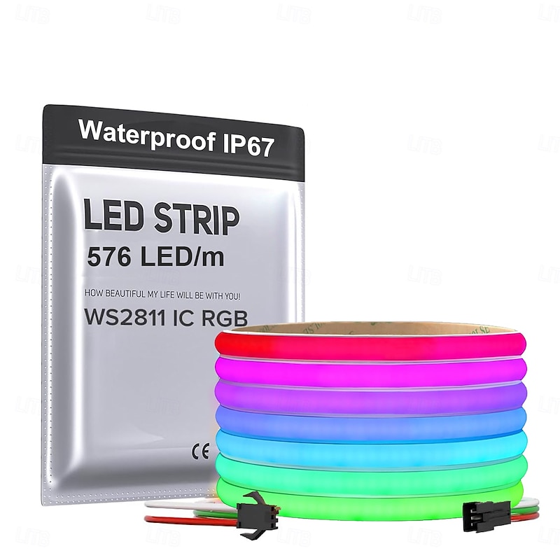RGBIC Waterproof IP67 10M Flexible COB LED Strip Light  24V WS2811 Pixel Cuttable Outdoor 24-key RF Bluetooth Controller APP Intelligent Color Changing LED Strip Neon White Silicone with Adhesive Back3