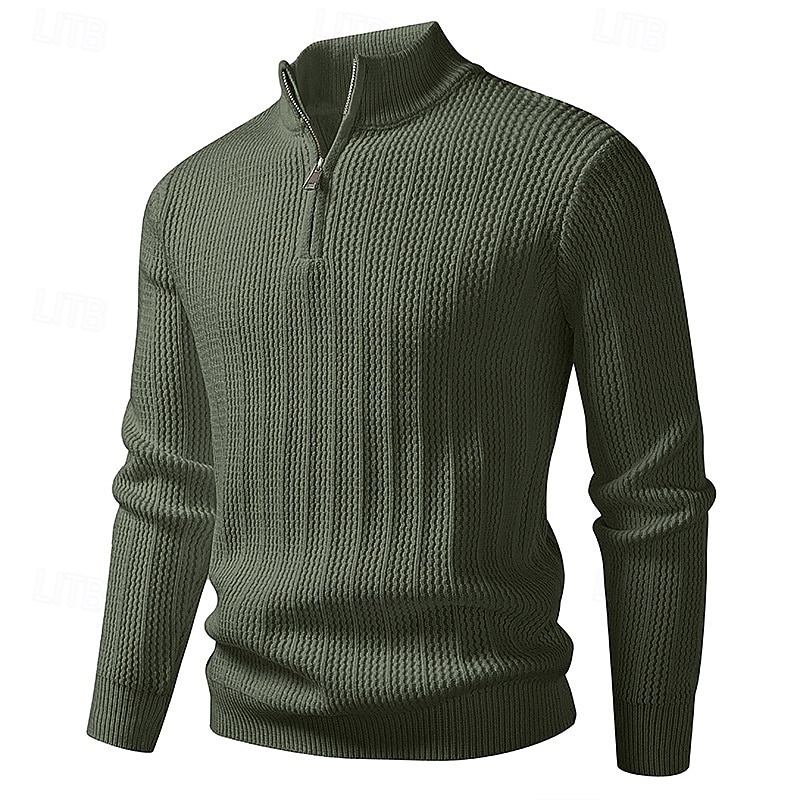 Men's Pullover Sweater Jumper Quarter Zip Sweaters Knit Sweater Ribbed Knit Regular Tops Knitted Plain Half Zip Fashion Casual Vacation Daily Wear Clothing Apparel Fall Winter Black Brown M L XL