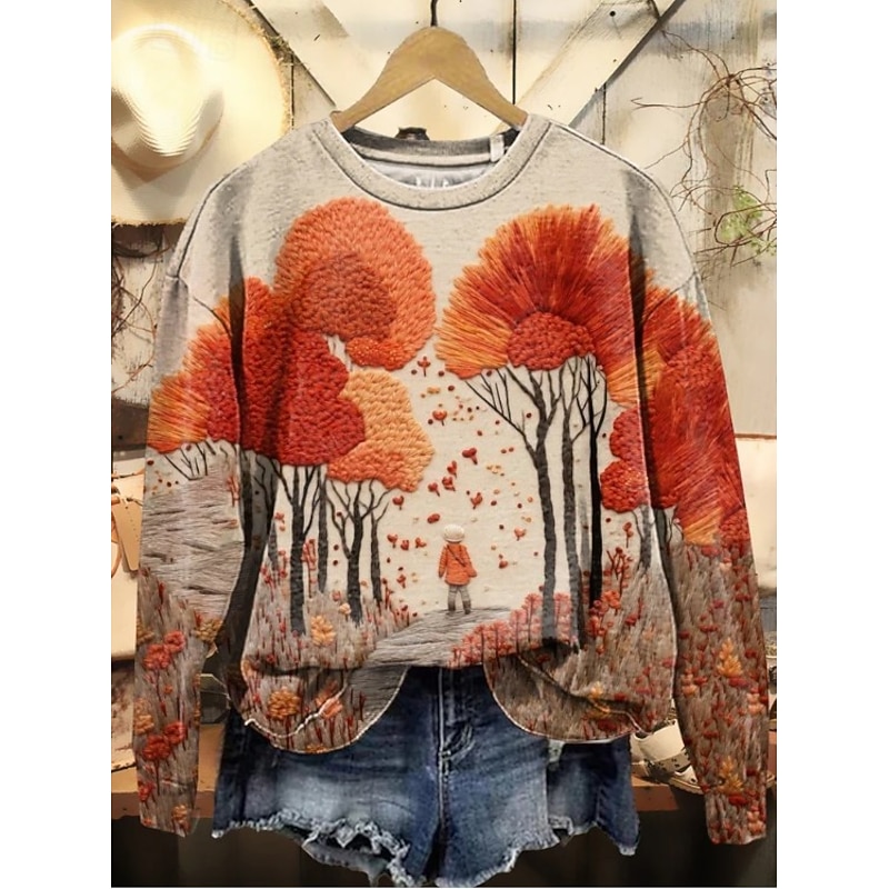 Women's Pullover Sweatshirt Floral Graphic Fashion Casual Long Sleeve Crew Neck Regular Tops Street Dailywear Casual Print Maroon Orange Brown Khaki Fall Winter4