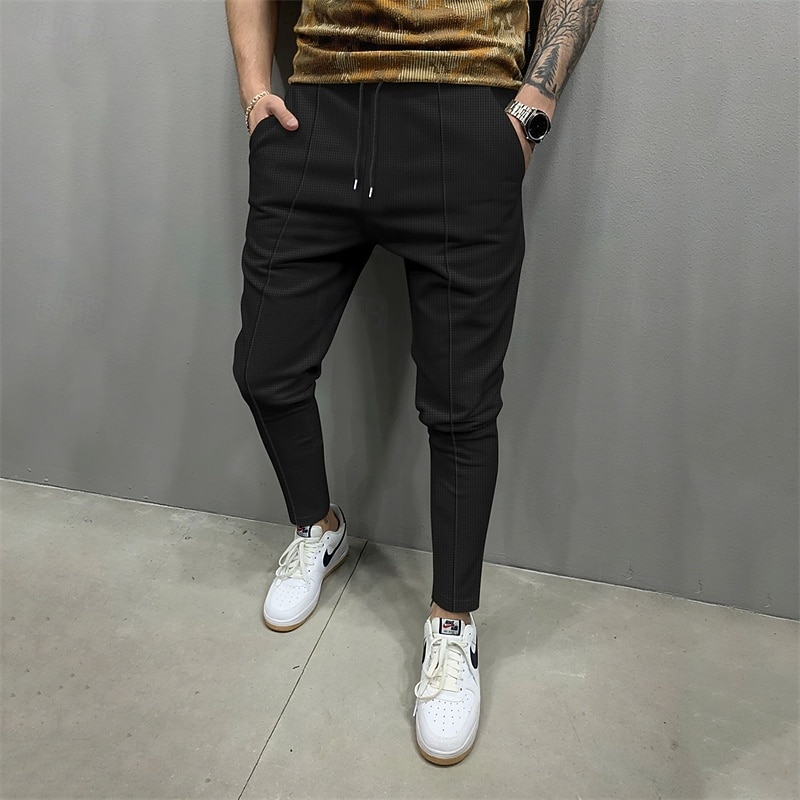 Men's Sweatpants Joggers Trousers Drawstring Pocket Elastic Waist Plain Comfort Sports Outdoor Daily Fashion Casual Light Khaki Black Micro-elastic3