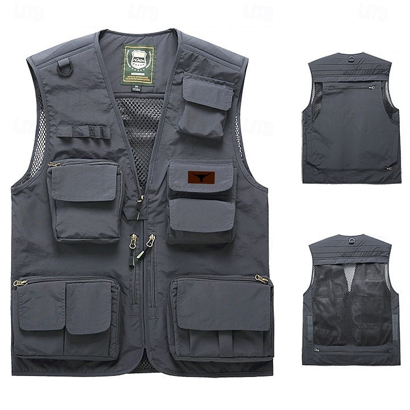 Men's Cow Print Vest Gilet Fishing Vest Tactical Practical Casual Photography Camping & Hiking Hunting Quick Dry Multiple Pockets Fishing Vest with Removable Mesh Back Fall Winter Collarless